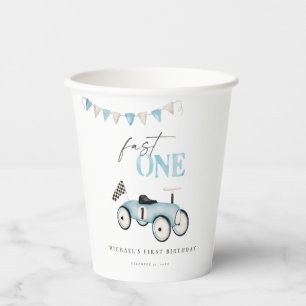 Gobelets En Papier Bleu Retro Voiture Anniversaire Coupes en papier