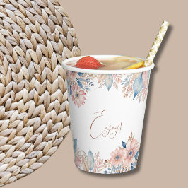 Gobelets En Papier Bleu rose Floral Boho Baby shower chic