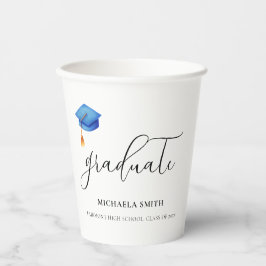 Gobelets En Papier Bleu simple Casquette Script Graduate