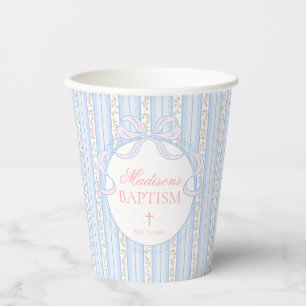 Gobelets En Papier Bleu Vintage Fantaisie Floral Baptême