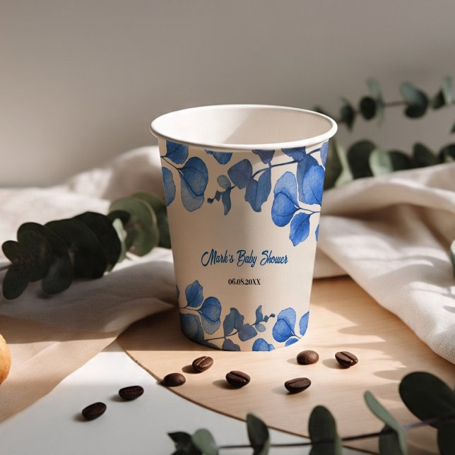 Gobelets En Papier Blue Baby Shower paper cup – Custom Name & Event  (Créateur téléchargé)