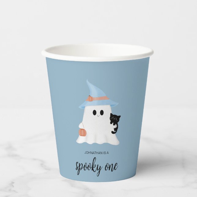 Gobelets En Papier Blue Cute Ghost Halloween premier anniversaire gar (Recto)
