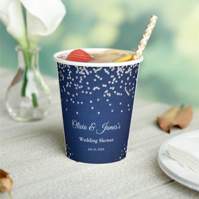 Gobelets En Papier Blue Denim Diamonds Pearls Couple Wedding shower (Insitu)
