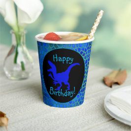 Gobelets En Papier Blue Dinosaur Hide Happy Birthday! 