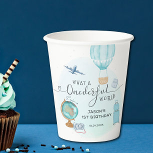 Gobelets En Papier Blue Hot Air Balloon ONE derful Boys 1er anniversa
