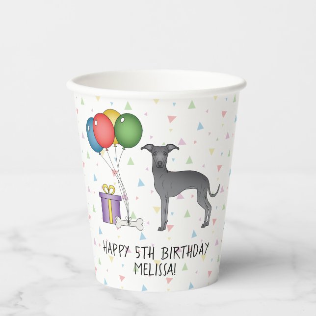 Gobelets En Papier Blue Italian Greyhound Cute Dog - Joyeux anniversa (Recto)