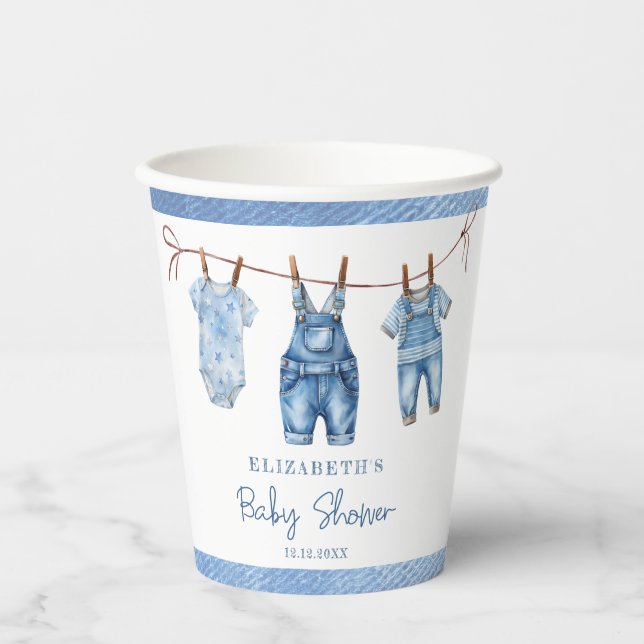Gobelets En Papier Blue Jean Baby Denim Baby shower garçon (Recto)
