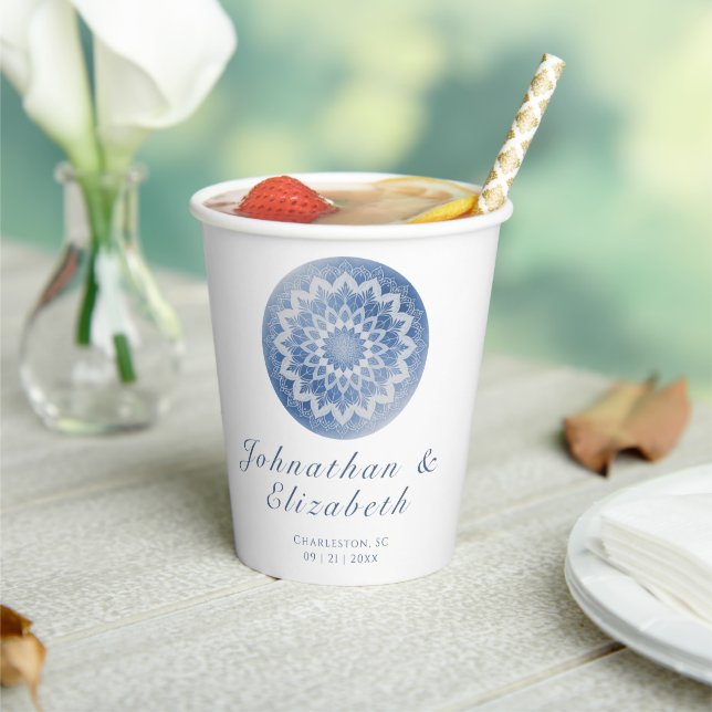 Gobelets En Papier Blue Lace Mandala Wedding (Insitu)