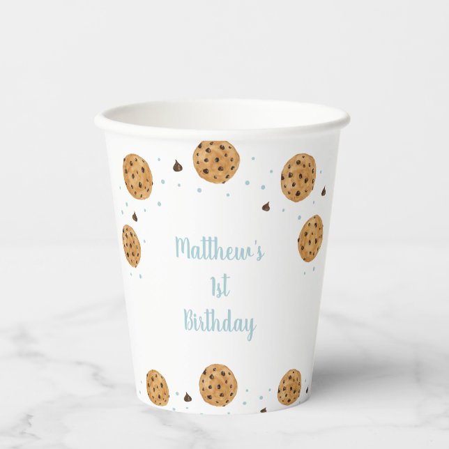 Gobelets En Papier Blue One Sweet Cookie Anniversaire (Recto)