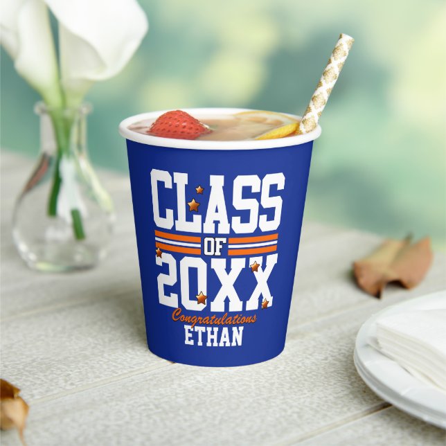 Gobelets En Papier Blue|Orange Graduation Class Year (Insitu)