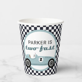 Gobelets En Papier Blue Race Car Boy Racing Deux Fête d'Anniversaire