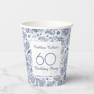 Gobelets En Papier Blue Vintage 60e anniversaire de la coupe de papie