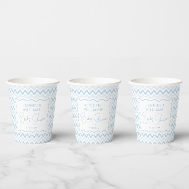 Gobelets En Papier Blue Wavy Retro Sweet Baby Boy Douche (Multi)