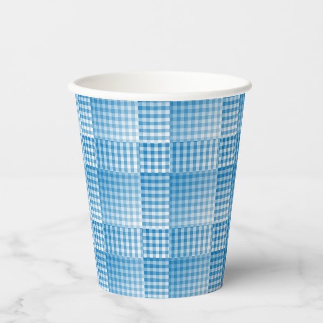 Gobelets En Papier Blue White Checker Abstract Pattern (Recto)