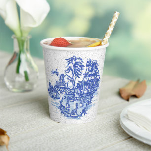 Gobelets En Papier Blue Willow Rabbit Classic Whimsical Pottery