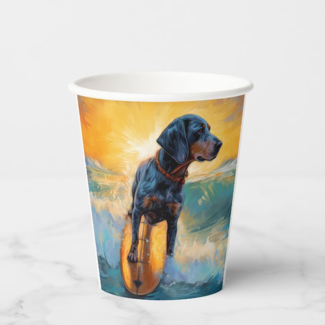 Gobelets En Papier Bluetick Coonhound Beach Plage Plage de surf Peint (Recto)