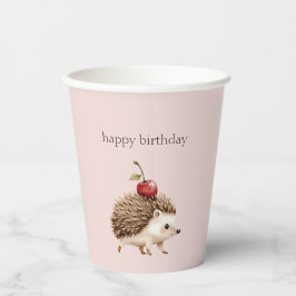Gobelets En Papier Blush Pink Red Cherry Adorable Hedgehog Birthday