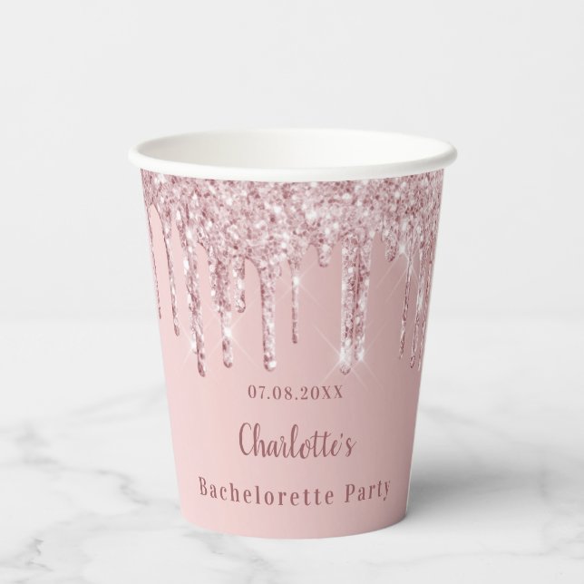 Gobelets En Papier Blush rose pailleté monogramme pour enterrement de (Verso)