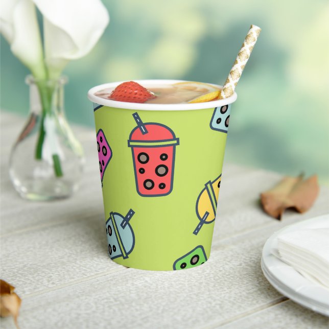 Gobelets En Papier Boba Bubble Tea Motif (Insitu)