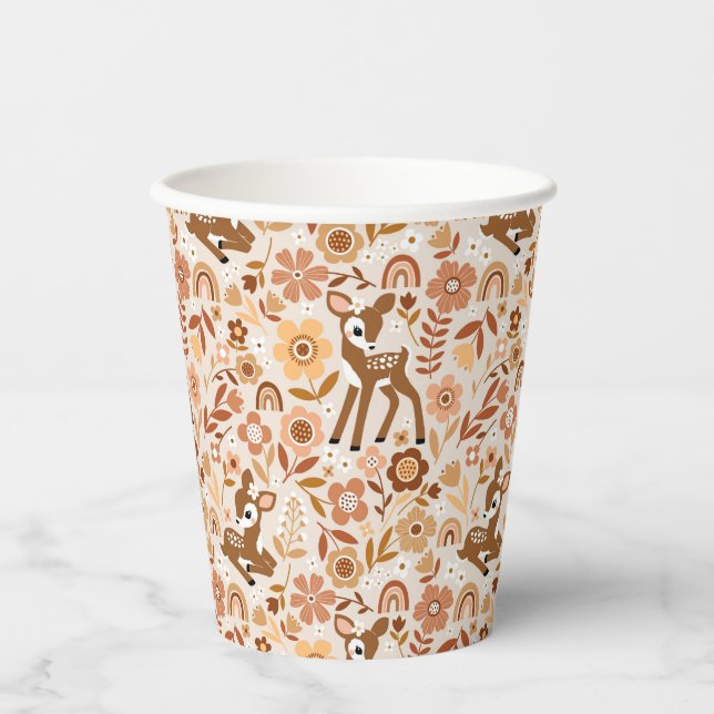 Gobelets En Papier Boeuf mignon cerf modèle floral (Recto)