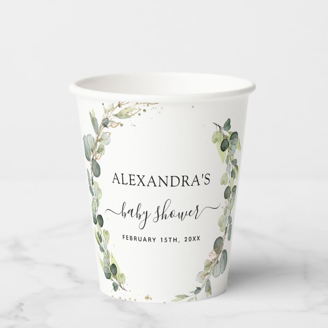 Gobelets en papier bohème verdure eucalyptus Baby  (Recto)