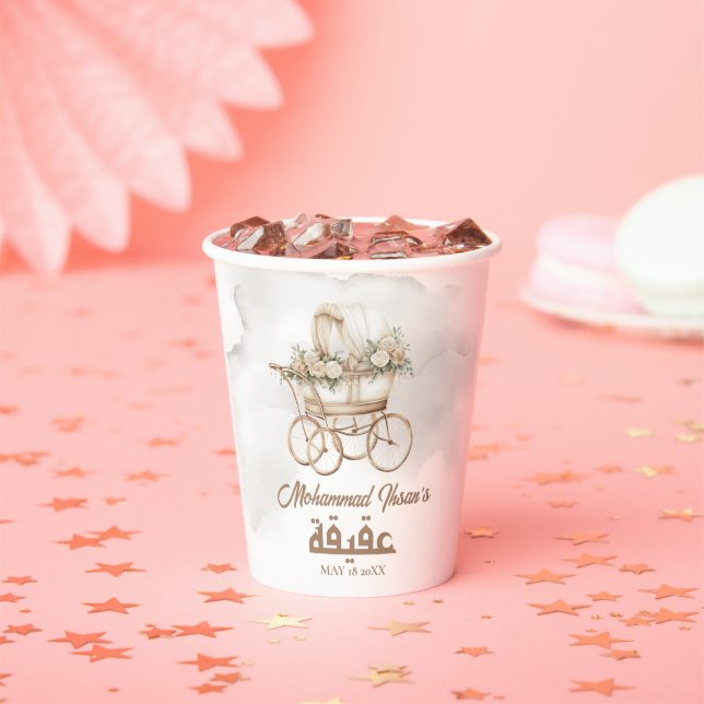 Gobelets En Papier Boho Baby Carriage Aqiqah Unisex Musulman Nouveau- (Insitu)