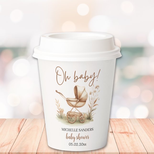 Gobelets En Papier Boho Baby Stroller Minimalist Baby Shower (Créateur téléchargé)