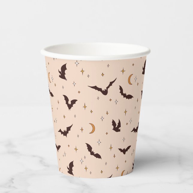 Gobelets En Papier Boho Bats et étoiles Motif d'Halloween (Recto)