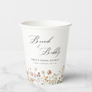 Gobelets En Papier Boho Brunch Fleurs Sauvages & Bulles  Baby Shower 