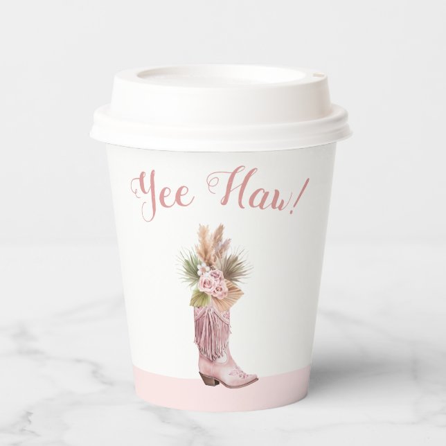 Gobelets En Papier Boho Cowgirl Boot Pampas Grass Roses Anniversaire (Recto)