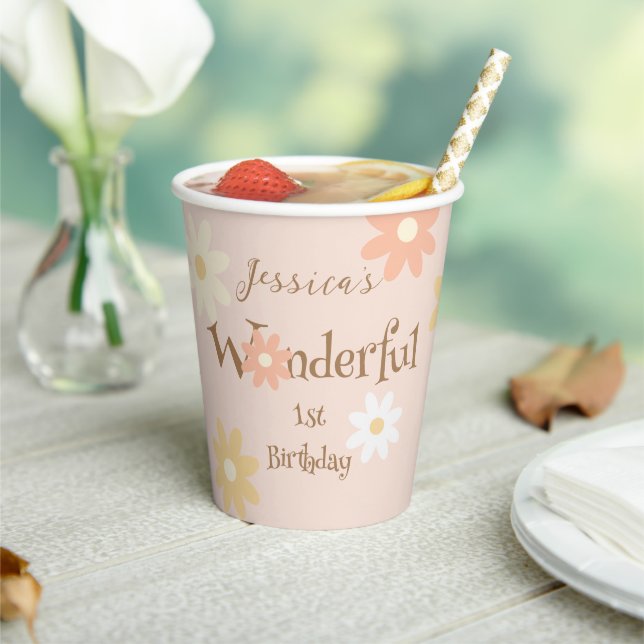 Gobelets En Papier Boho Daisy Baby Onederful 1st Birthday Party (Insitu)