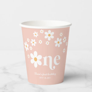 Gobelets En Papier Boho de marguerite rétro 1er anniversaire