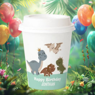 Gobelets En Papier Boho Dinosaur Green