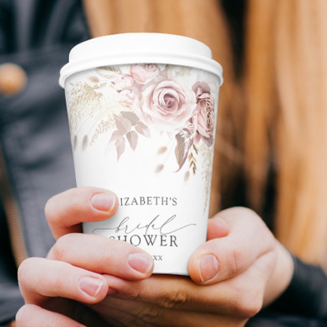 Gobelets En Papier Boho Dusty Rose rose Fête des mariées florale (Créateur téléchargé)