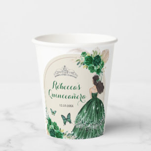 Gobelets En Papier Boho Emerald Green Roses Princesse Quinceañera