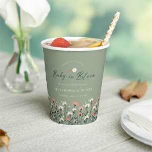 Gobelets En Papier Boho Fleur sauvage Sage Green Baby dans la douche