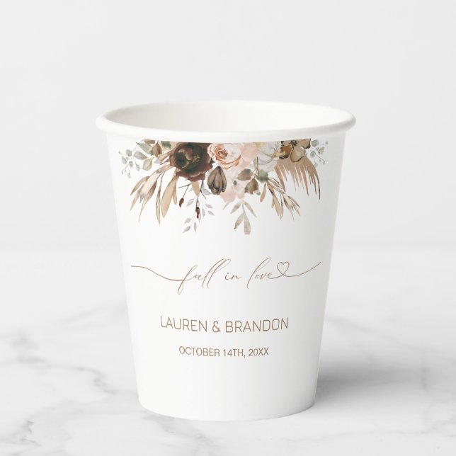 Gobelets En Papier Boho Floral Citrouille Fall in Love (Recto)