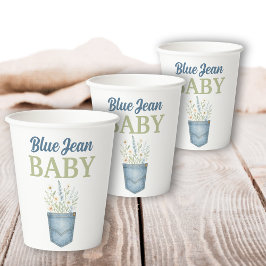 Gobelets En Papier Boho Floral Denim Pocket Blue Jean Baby shower