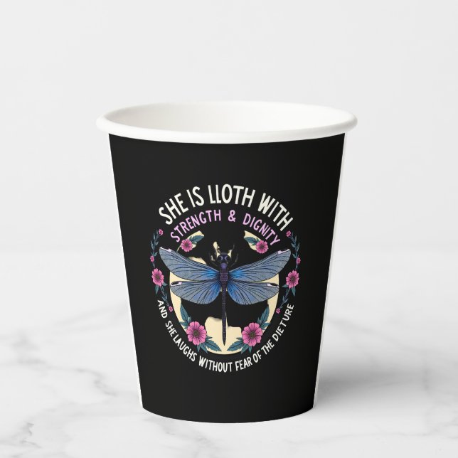 Gobelets En Papier Boho Floral Dragonfly She Is Clothed With Strength (Recto)