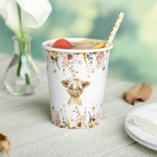 Gobelets En Papier Boho Floral Highland Cow
