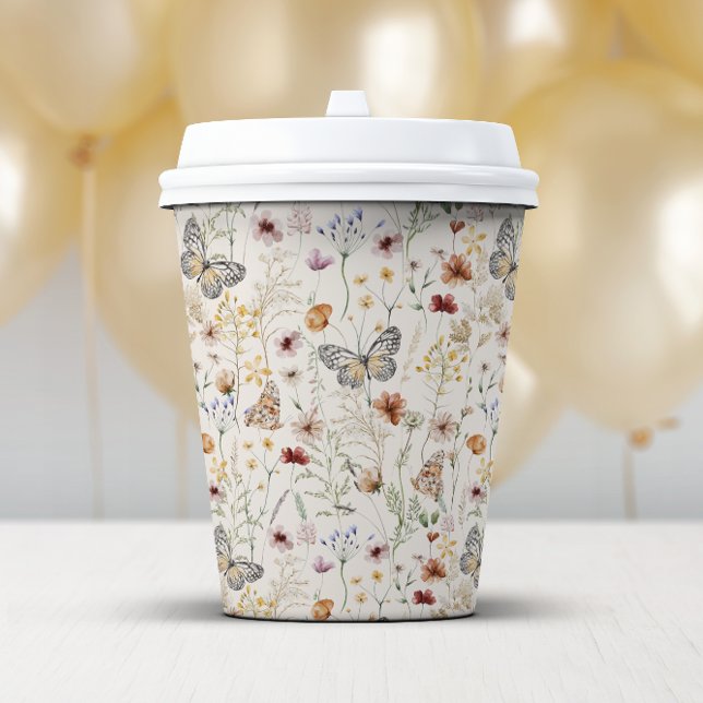 Gobelets En Papier Boho Floral tasse de papier (Boho Floral Paper Cup with Butterflies by Painted Paperie
)