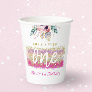 Gobelets En Papier Boho Floral Wild One Fête d'anniversaire d'une fil