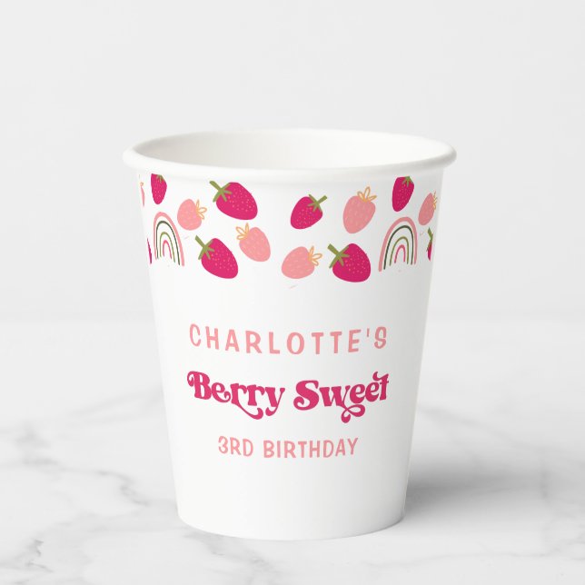 Gobelets En Papier Boho fraise Berry Sweet Anniversaire (Recto)