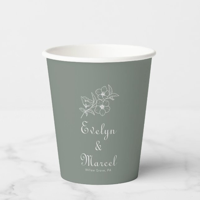 Gobelets En Papier Boho Green Destination Floral Mariage (Recto)
