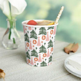 Gobelets En Papier Boho Green Rose Orange Arbres de Noël
