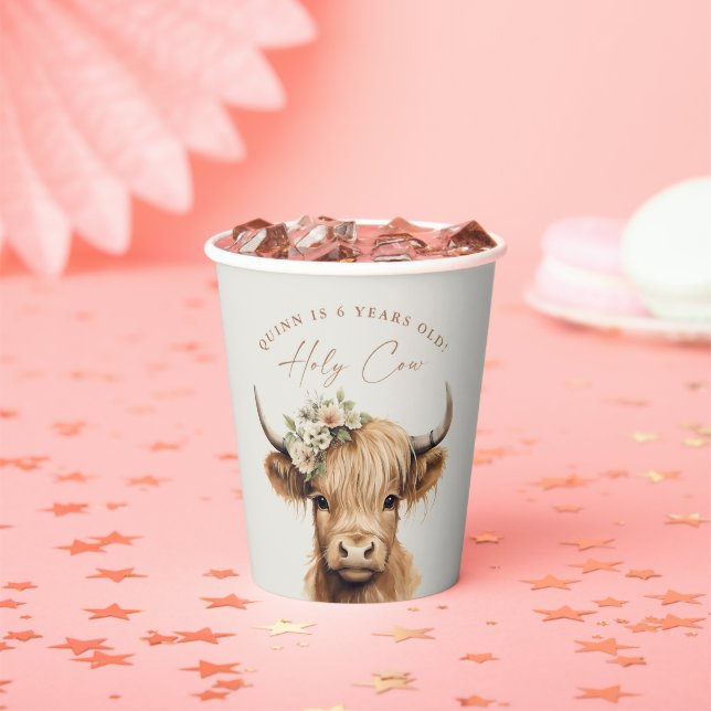 Gobelets En Papier Boho Highland Cow Anniversaire de enfant Party (Insitu)
