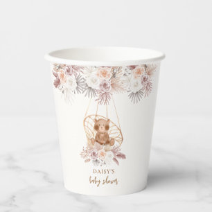 Gobelets En Papier Boho Pampas Fleur Teddy Bear Baby shower