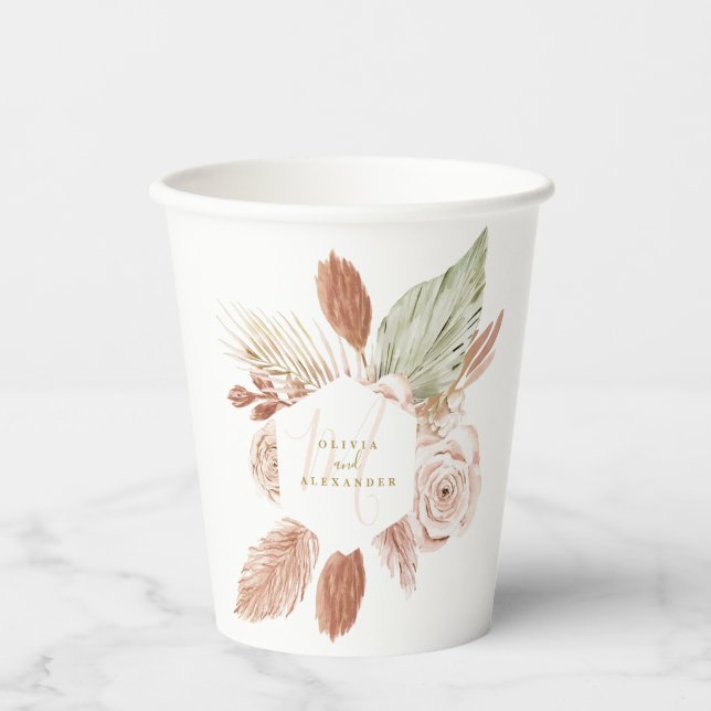 Gobelets En Papier Boho Pampas Mariage de fleurs séchées tropicales (Recto)