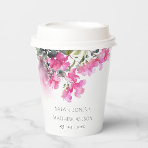 Gobelets En Papier Boho Pink Green Bougainvillea Mariage