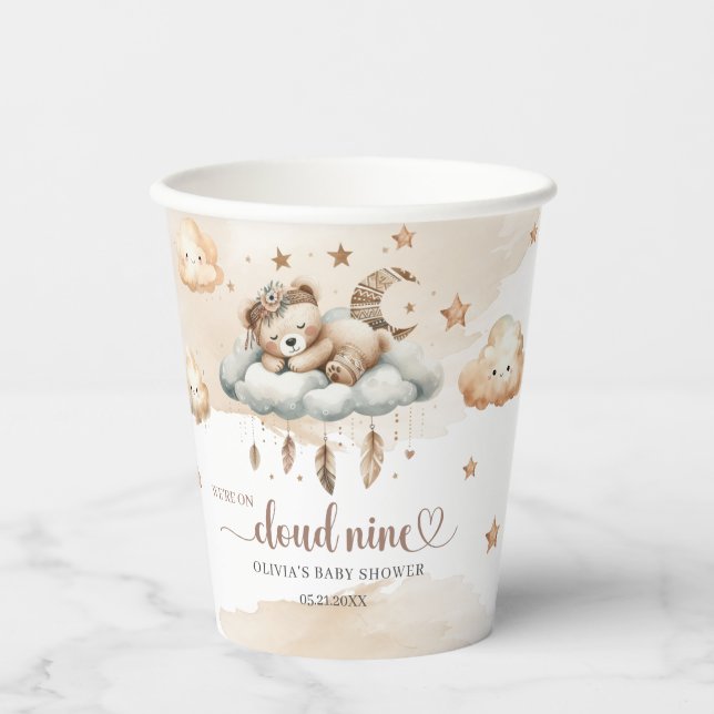 Gobelets En Papier Boho plumes aquarelle terre cuite nuage neuf (Recto)